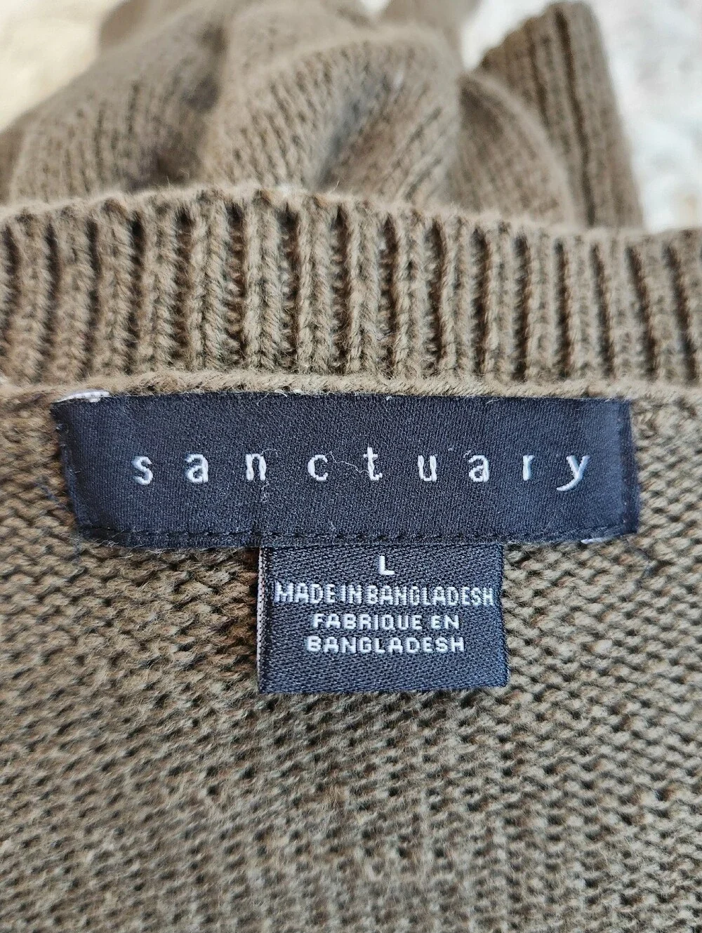 Sanctuary Partial Button Crew Neck Long Sleeve Cotton Sweater Army Green Sz LG